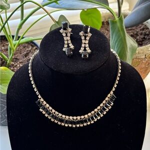 Elegant Vintage Necklace and Earrings with Black Lucite surrounded in Sparkles!✨